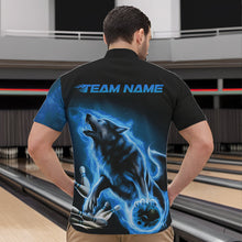 Load image into Gallery viewer, Custom Blue Fire Flaming Wolf Bowling Quarter-Zip Shirts For Men, Wolf Bowling Tournament Shirt IPHW8429