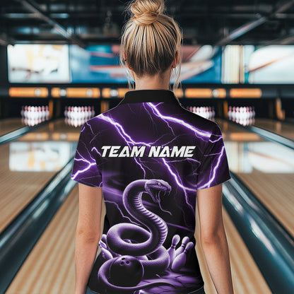 Custom Black And Purple Thunder Lightning Snake Bowling Team Quarter-Zip Shirts For Women IPHW8648
