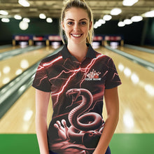 Load image into Gallery viewer, Custom Black And Red Thunder Lightning Snake Bowling Polo Shirts For Women, Team Outfits IPHW8649