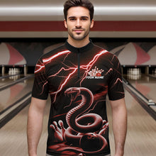 Load image into Gallery viewer, Custom Black And Red Thunder Lightning Snake Bowling Quarter-Zip Shirts For Men, Team Outfits IPHW8649