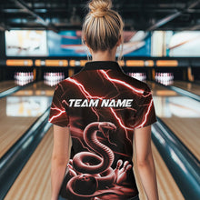 Load image into Gallery viewer, Custom Black And Red Thunder Lightning Snake Bowling Team Quarter-Zip Shirts For Women IPHW8649