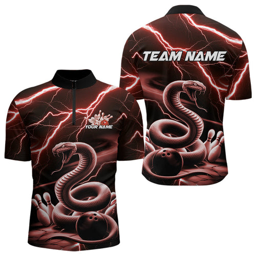Custom Black And Red Thunder Lightning Snake Bowling Quarter-Zip Shirts For Men, Team Outfits IPHW8649