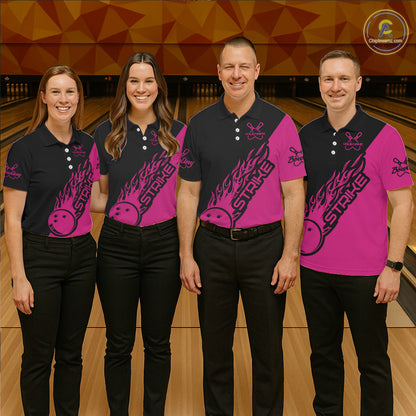 Custom Bowling Shirts For Men And Women, Bowling Team Shirts Bowling Strike | Pink IPHW4290
