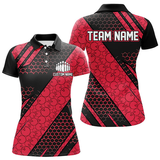 Bowling Ball Pattern Custom Bowling Team Jerseys, Bowlers Shirts For Women | Red IPHW6476