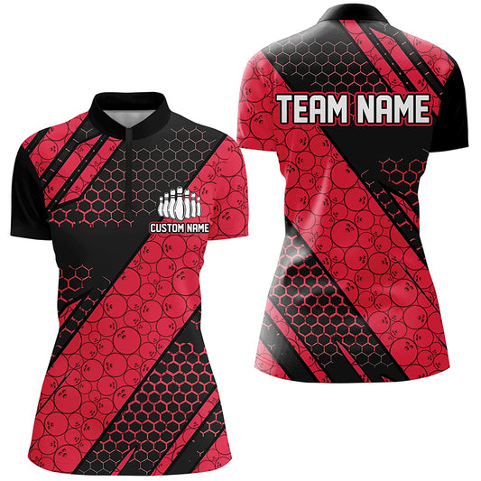 Bowling Ball Pattern Custom Bowling Team Jerseys, Bowlers Shirts For Women | Red IPHW6476