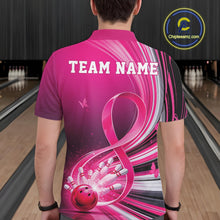 Load image into Gallery viewer, Custom Pink Ribbon Breast Cancer Awareness Bowling Polo Shirt For Men, Hope Bowling Shirt IPHW11333