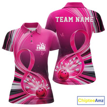 Load image into Gallery viewer, Custom Pink Ribbon Breast Cancer Awareness Bowling Polo Shirt For Women, Hope Bowling Shirt IPHW11333