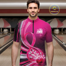 Load image into Gallery viewer, Custom Pink Ribbon Breast Cancer Awareness Bowling Quarter-Zip Shirt For Men, Hope Bowling Shirt IPHW11333