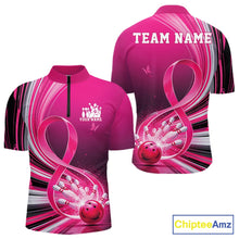 Load image into Gallery viewer, Custom Pink Ribbon Breast Cancer Awareness Bowling Quarter-Zip Shirt For Men, Hope Bowling Shirt IPHW11333