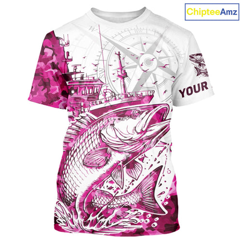 Custom Pink Camo Saltwater Redfish Puppy Drum Fishing T-Shirts, Offshore Fishing T-Shirt IPHW9171