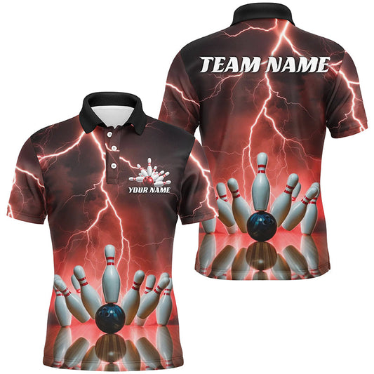 Red Thunder Lightning Custom Bowling Shirts For Men, Bowling League Shirts Bowling Team Jersey IPHW7531