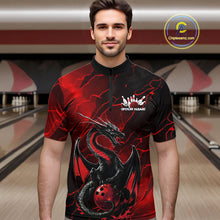 Load image into Gallery viewer, Custom Red Lightning Dragon Bowling Quarter-Zip Shirt For Men, Dragon Bowling Team Jersey IPHW9901