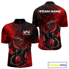 Load image into Gallery viewer, Custom Red Lightning Dragon Bowling Quarter-Zip Shirt For Men, Dragon Bowling Team Jersey IPHW9901
