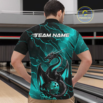 Custom Blue Lightning Dragon Bowling Quarter-Zip Shirt For Men, Dragon Bowling Team Jersey IPHW9903