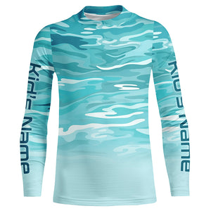 Blue Camo Custom Long Sleeve Tournament Performance Fishing Shirts For Charter Fishing Trip IPHW5796