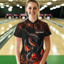 Load image into Gallery viewer, Custom Black And Orange Flame Dragon Bowling Womens Quarter-Zip Shirt, Bowling League Shirt IPHW8655