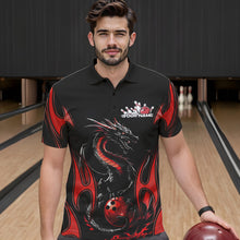 Load image into Gallery viewer, Custom Black And Red Flame Dragon Bowling Tournament Polo Shirts For Men, Bowlers Outfits IPHW8656