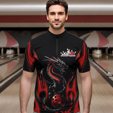 Load image into Gallery viewer, Custom Black And Red Flame Dragon Bowling Tournament Quarter-Zip Shirts For Men, Bowlers Outfits IPHW8656