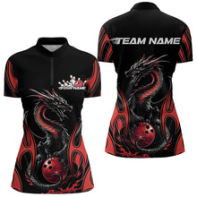Load image into Gallery viewer, Custom Black And Red Flame Dragon Bowling Tournament Womens Quarter-Zip Shirts IPHW8656
