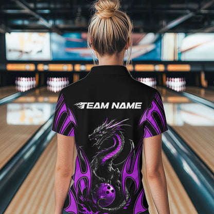 Custom Black And Purple Flame Dragon Bowling Tournament Womens Quarter-Zip Shirts IPHW8657