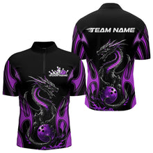 Load image into Gallery viewer, Custom Black And Purple Flame Dragon Bowling Tournament Quarter-Zip Shirts For Men, Bowlers Outfits IPHW8657