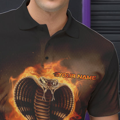 Custom Flame Cobra Snake Bowling Team Polo Shirts For Men, Bowling Tournament Outfit IPHW8666