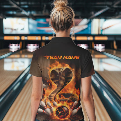 Custom Flame Cobra Snake Bowling Team Polo Shirts For Women, Bowling Tournament Outfit IPHW8666