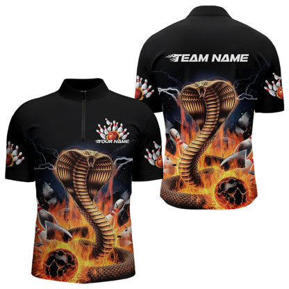 Custom Flame Cobra Snake Bowling Team Quarter-Zip Shirts For Men, Bowling Tournament Outfit IPHW8667