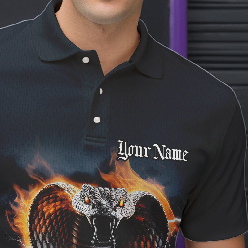 Custom Flame Cobra Snake Bowling Team Polo Shirts For Men, Bowling Tournament Outfit IPHW8668