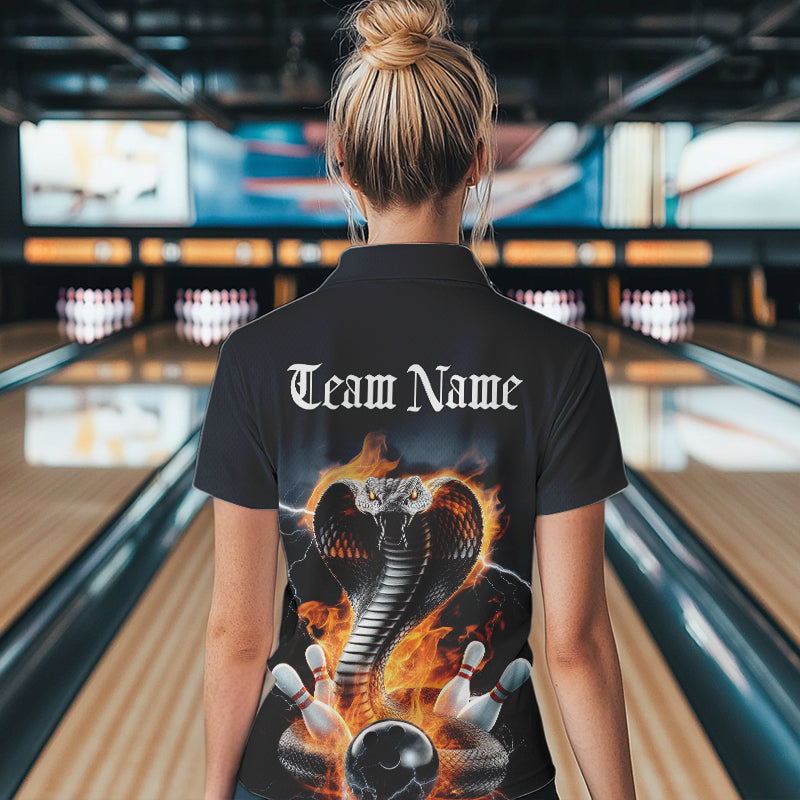Custom Flame Cobra Snake Bowling Team Polo Shirts For Women, Bowling Tournament Outfit IPHW8668