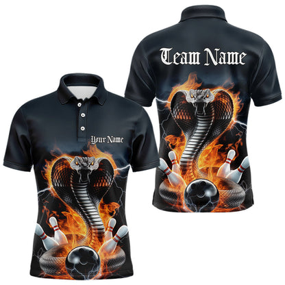 Custom Flame Cobra Snake Bowling Team Polo Shirts For Men, Bowling Tournament Outfit IPHW8668