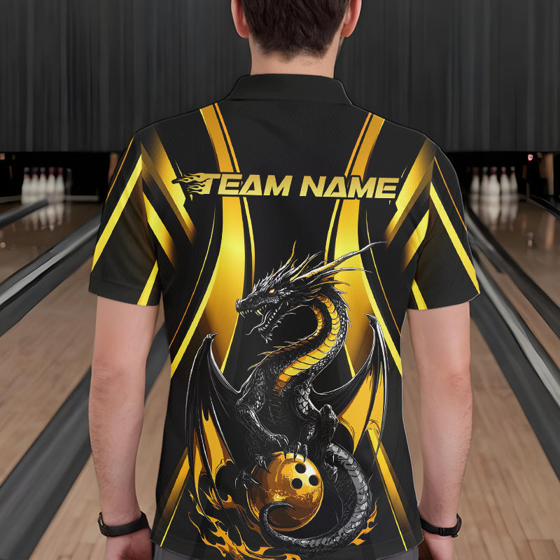 Custom Yellow Dragon Bowling Jerseys, Dragon Bowling Men Polo Shirts Bowling League Shirt IPHW8927