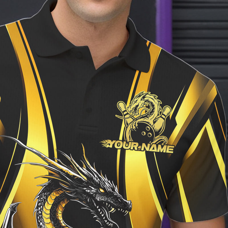 Custom Yellow Dragon Bowling Jerseys, Dragon Bowling Men Polo Shirts Bowling League Shirt IPHW8927