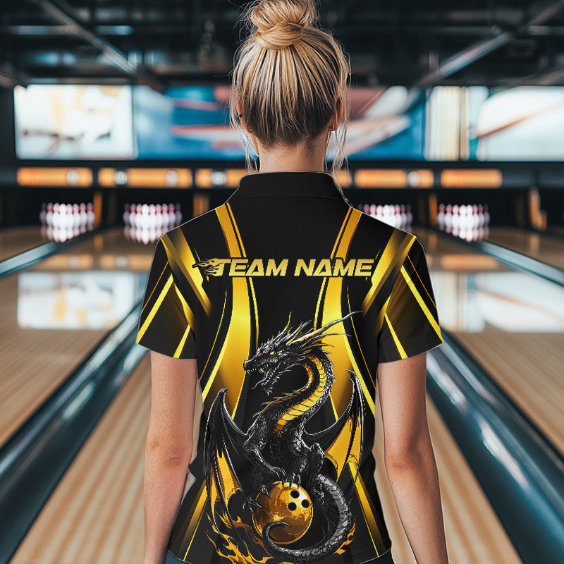 Custom Yellow Dragon Bowling Jerseys, Dragon Bowling Women Quarter-Zip Bowling League Shirt IPHW8927