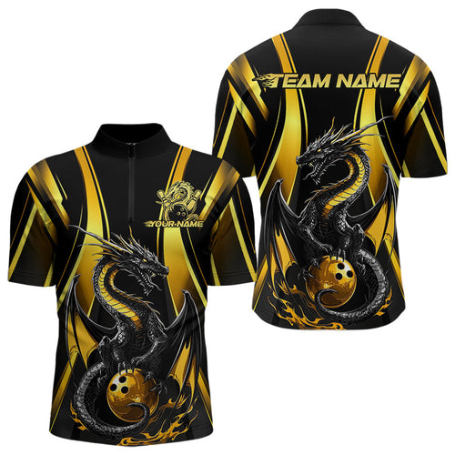 Custom Yellow Dragon Bowling Jerseys, Dragon Bowling Men Quarter-Zip Shirts Bowling League Shirt IPHW8927