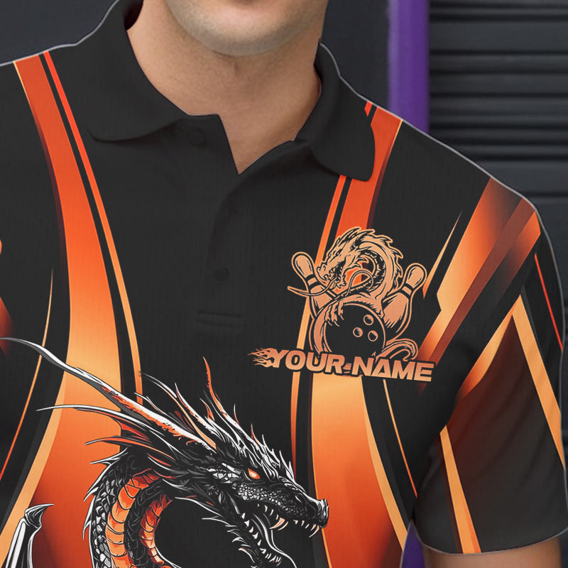 Custom Orange Dragon Bowling Jerseys, Dragon Bowling Men Polo Shirts Bowling League Shirt IPHW8929