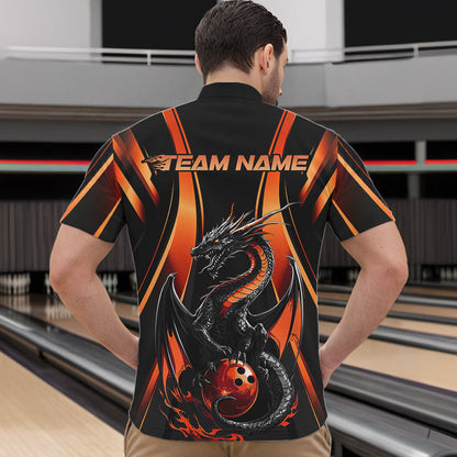 Custom Orange Dragon Bowling Jerseys, Dragon Bowling Men Quarter-Zip Shirts Bowling League Shirt IPHW8929