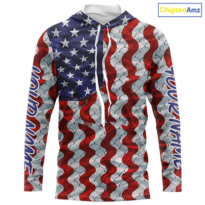 Personalized American Flag Long Sleeve Fishing Shirts Uv Protection, Patriotic Fishing Apparel IPHW6837