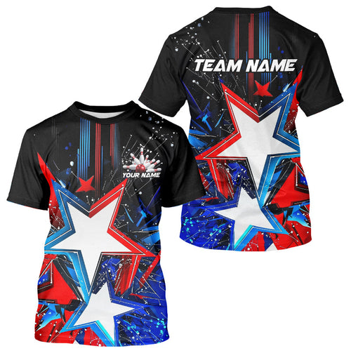 Red White And Blue Stars Custom US Bowling T-Shirts For Men, Patriotic Bowling Jersey IPHW7553