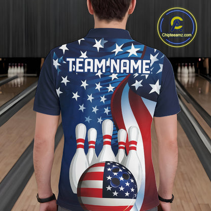 American Flag Custom Patriotic Bowling Shirts For Men, Team Bowling League Shirts Uniform IPHW7555