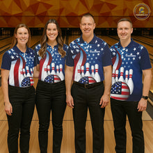 Load image into Gallery viewer, American Flag Custom Patriotic Bowling Shirts For Men, Team Bowling League Shirts Uniform IPHW7555