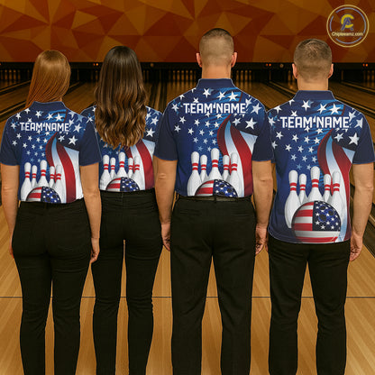 American Flag Custom Patriotic Bowling Shirts For Women, Team Bowling League Shirts Uniform IPHW7555