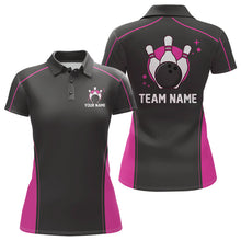 Load image into Gallery viewer, Custom Black And Pink Classic Bowling Team Polo Shirt For Women, Bowling League Shirt IPHW9915