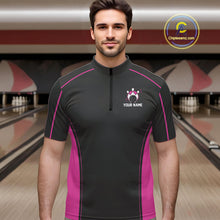 Load image into Gallery viewer, Custom Black And Pink Classic Bowling Team Quarter-Zip Shirt For Men, Bowling League Shirt IPHW9915