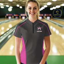 Load image into Gallery viewer, Custom Black And Pink Classic Bowling Team Women Quarter-Zip Shirt, Bowling League Shirt IPHW9915