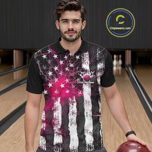 Load image into Gallery viewer, Pink Lightning US Flag Custom Bowling Team Jerseys, Patriotic Bowling Polo Shirt For Men IPHW9916
