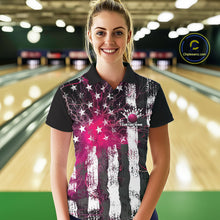 Load image into Gallery viewer, Pink Lightning US Flag Custom Bowling Team Jersey, Patriotic Bowling Polo Shirt For Women IPHW9916