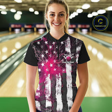 Load image into Gallery viewer, Pink Lightning US Flag Custom Bowling Jerseys, Patriotic Bowling Women Quarter-Zip Shirt IPHW9916