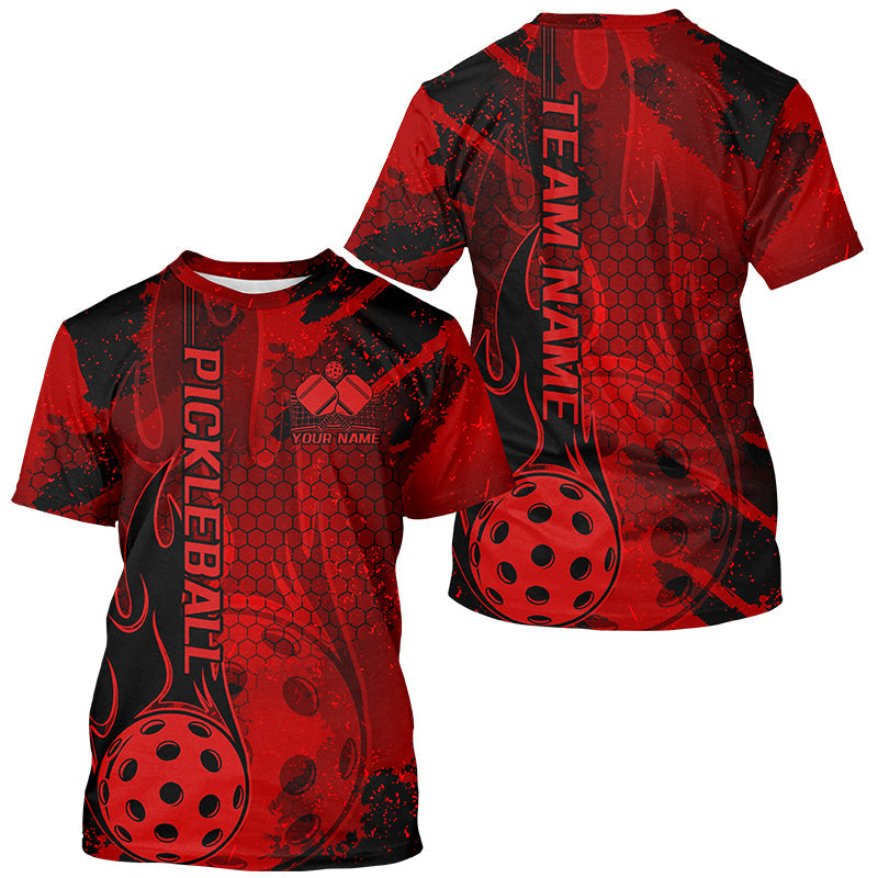 Black And Red Flame Custom Pickleball T-Shirts For Men, Pickleball Uniforms Team Pickleball Jerseys IPHW7740
