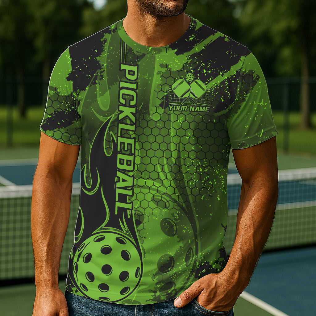 Black And Green Flame Custom Pickleball T-Shirts For Men And Women, Pickleball Uniforms Team Pickleball Jerseys IPHW7742